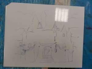 using carbon paper some of the children chose to copy images onto the tiles before painting them.